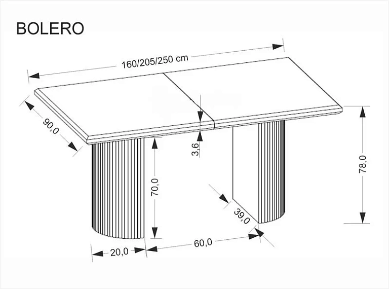 Стол обеденный HALMAR BOLERO черный дуб/черный 160-250/90