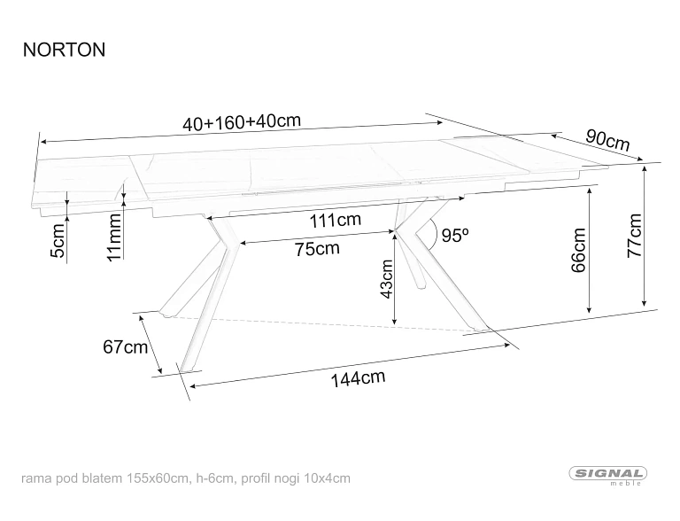 Стол обеденный SIGNAL NORTON травертин/черный 160-240/90