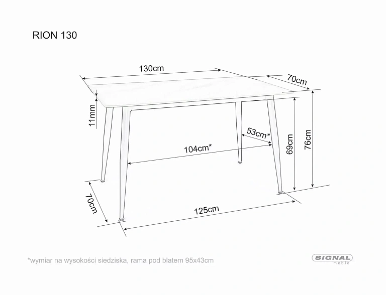 Стол обеденный SIGNAL RION серый/черный 130/70